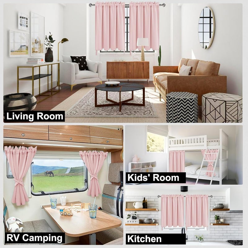 DWCN Pink Curtains for Girls Room, Blackout Short Curtains 30 Inch Length, Thermal Small Window Curtains - 42 by 30 Inch, Blush Pink, 1 Pair - Image 2